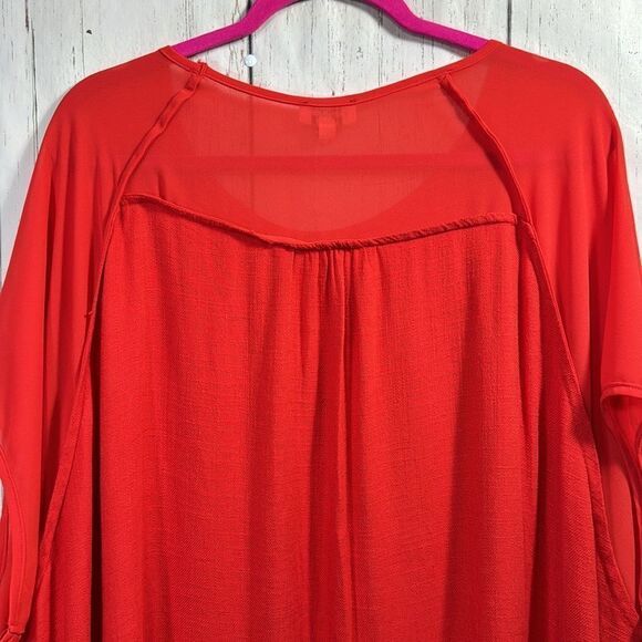 Umgee Linen Blend Boho Dolman Neon Orange High Low Minimalist Top Blouse - Picture 10 of 12